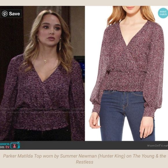 Parker Matilda Funfetti Silk Smocked Surplice Top NWT - Picture 2 of 14